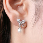 Load image into Gallery viewer, Bow-Kissed Pearl Drop Earrings