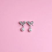 Bow-Kissed Pearl Drop Earrings
