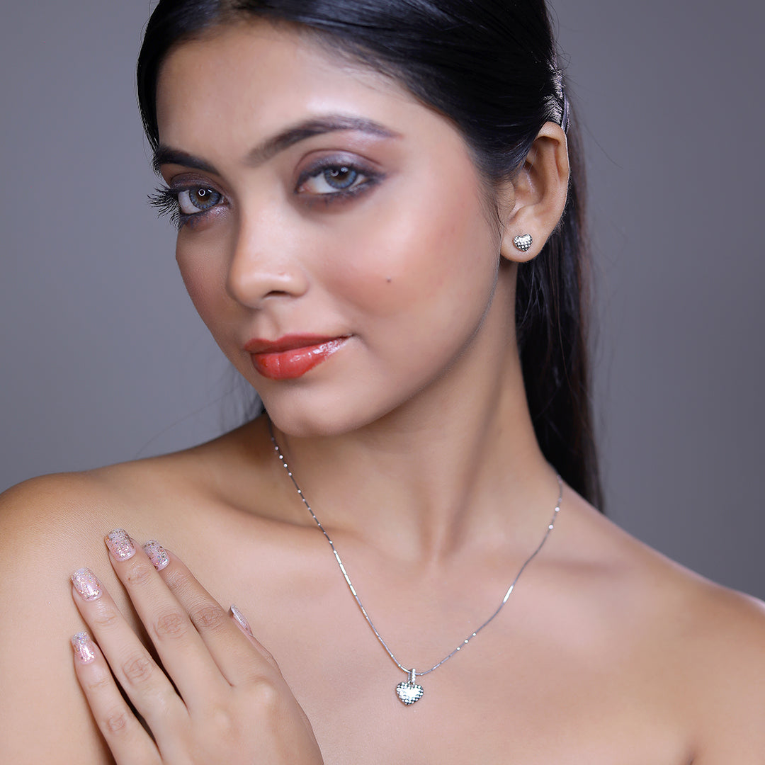 Dazzling Heart Grid Pendent Set
