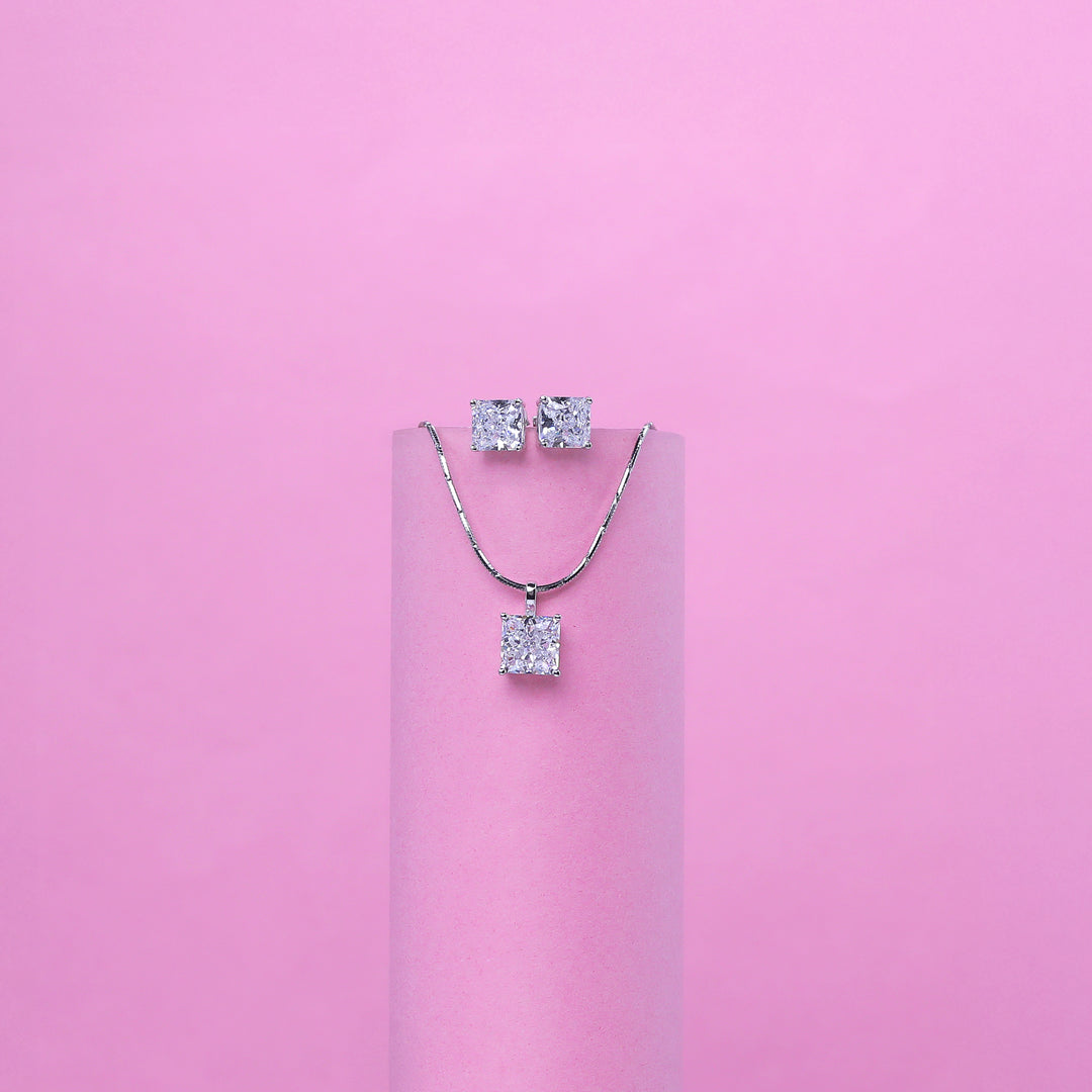 Square Solitaire Pendant Set