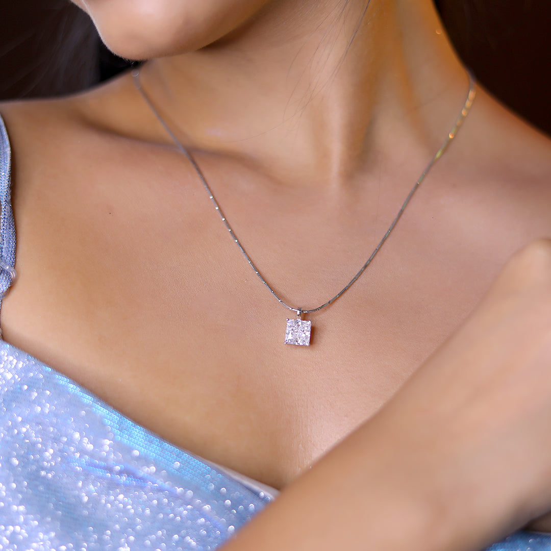 Square Solitaire Pendant Set