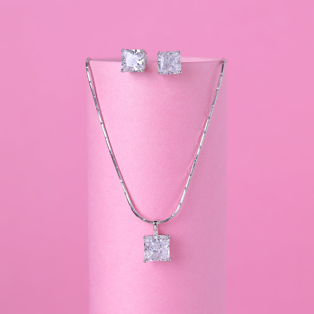 Square Solitaire Pendant Set